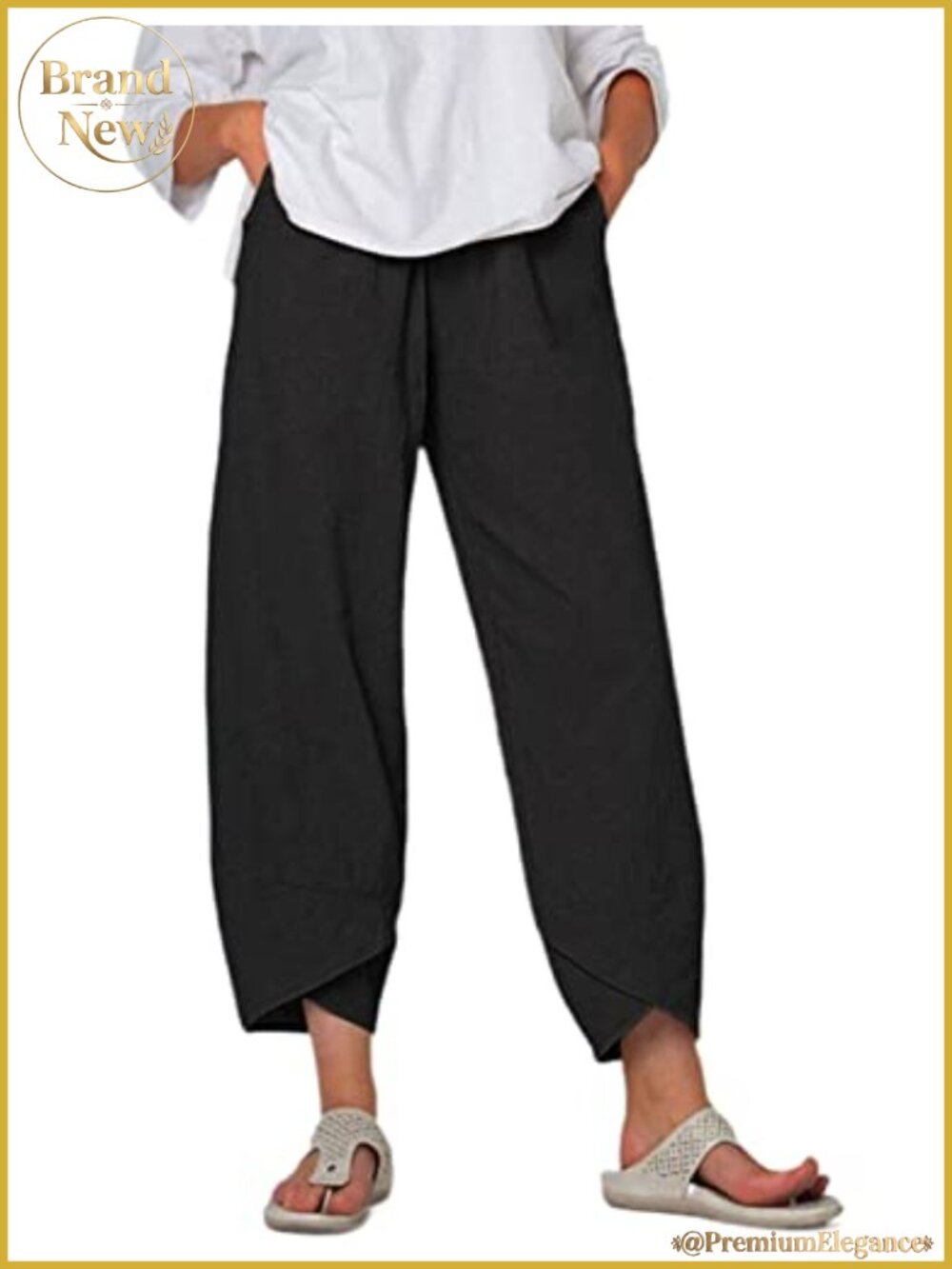 Women's High Waist Tulip Hem Capri Pants Cotton Linen Lounge Trousers